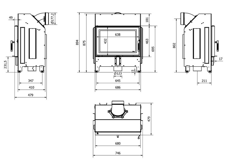 kvalitné krbové vložky, teplovodné krby rozmer krbová vložka ZIBI