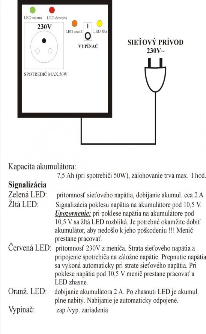 popis záložného zdroja ku krbom