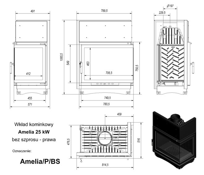 liatinová krbová vložka Amelia krb rohový bez priečky