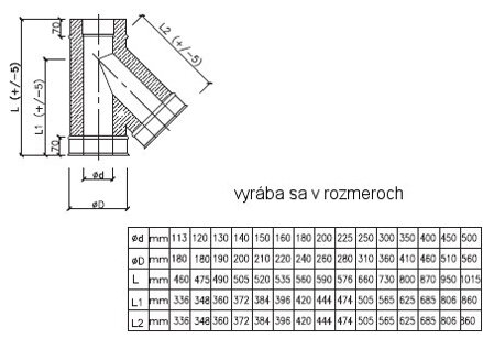 T kus  antikorový izolovaný nerezový komínový 45°, priemer 180/ 240-280