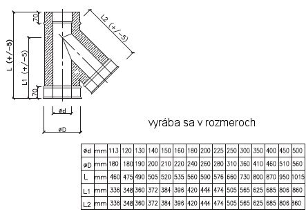 T kus  antikorový izolovaný nerezový komínový 45°, priemer 180/ 240-280