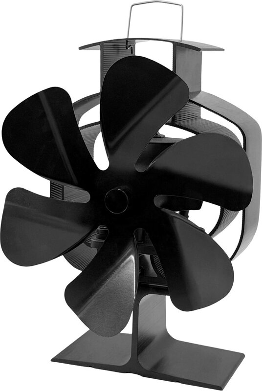 krbový ventilátor, stojanový, poháňaný teplom, 6-lopatkový, čierny 